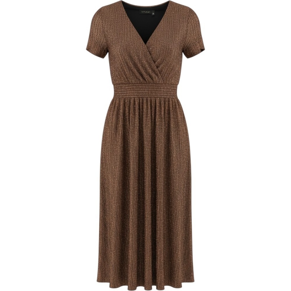 Vince Camuto Plisse Midi Dress Women XS Burgundy New Metallic Smocked V-Neck